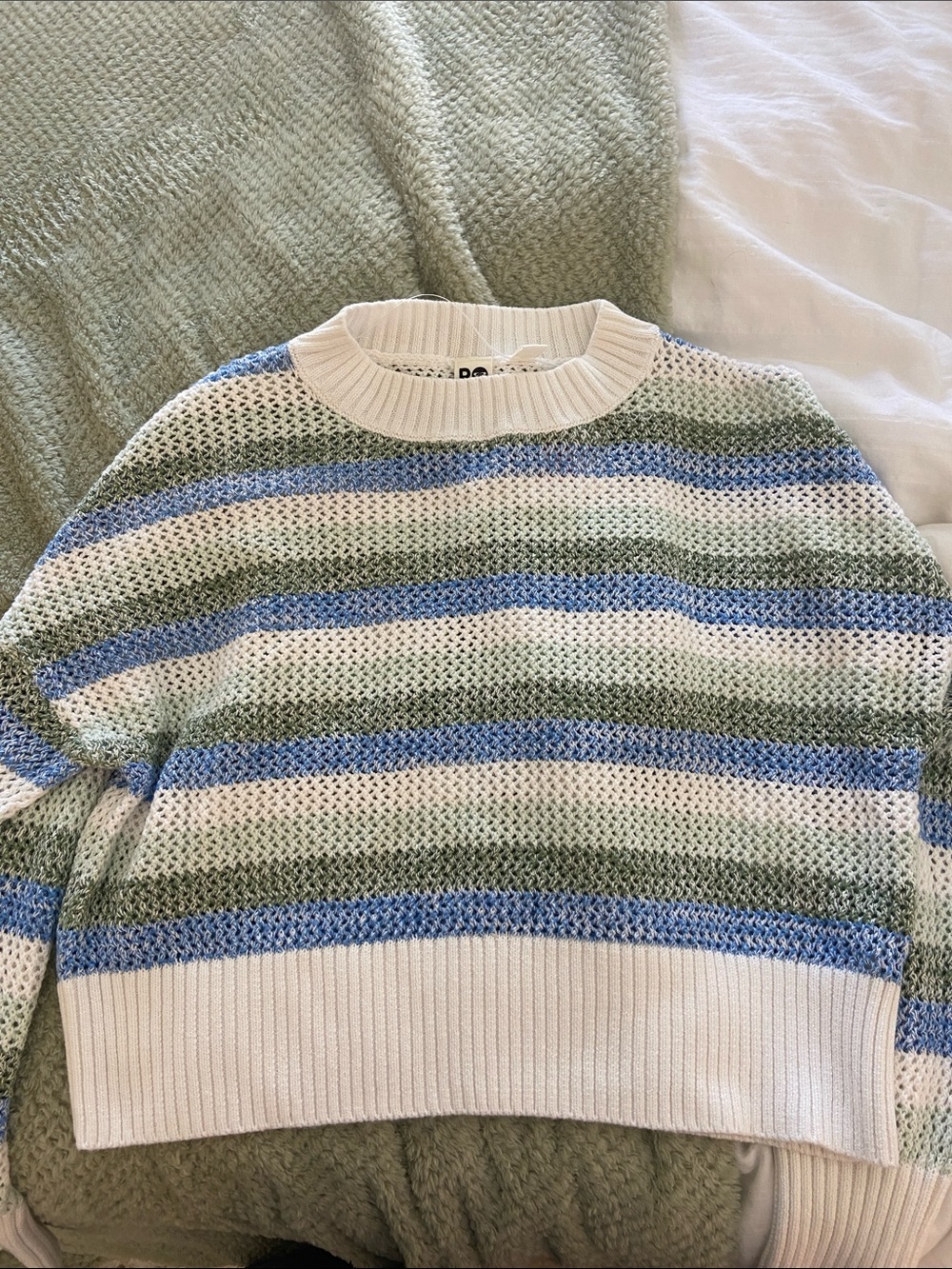 Roxy Women's Striped Crewneck Sweater in Cream, Blue & Olive